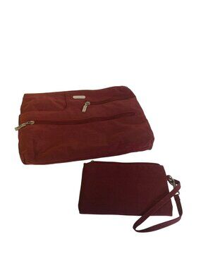 Baggallini Maroon Purse Tablet Bag and Pacsafe RFID-Blocking Wristlet Bag Set